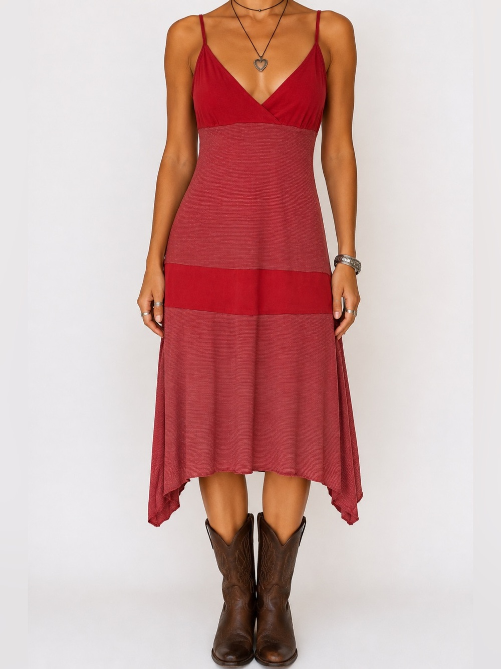 Vintage Hard Tail Forever Red Striped Asymmetrical Midi Dress Size L